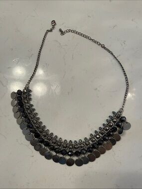 Silver-Tone Multi-Row Disc & Bead Statement Necklace